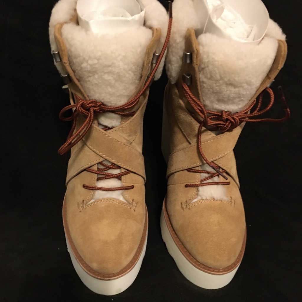Coach Kenna Camel Wedge Booties 7.5